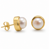 Cultured Freshwater White Pearl Studs Gold