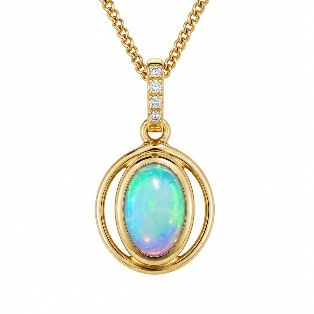 Australian Turquoise & Blue Opal 14ct Gold Diamond Pendant