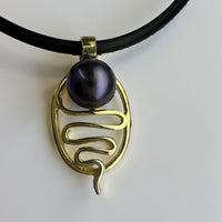 Blue Haze Staircase to the Moon Black Pearl Pendant