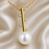 Cultured Freshwater Pearl Gold and CZ Staircase to the Moon Pendant