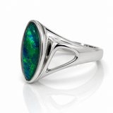Australian Opal Vibrant Blue Green Sterling Silver Ring