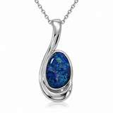 Australian Opal Blue & Purple Teardrop Sterling Silver Pendant