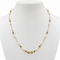 Freshwater Pearl Green Gemstone Gold Necklace