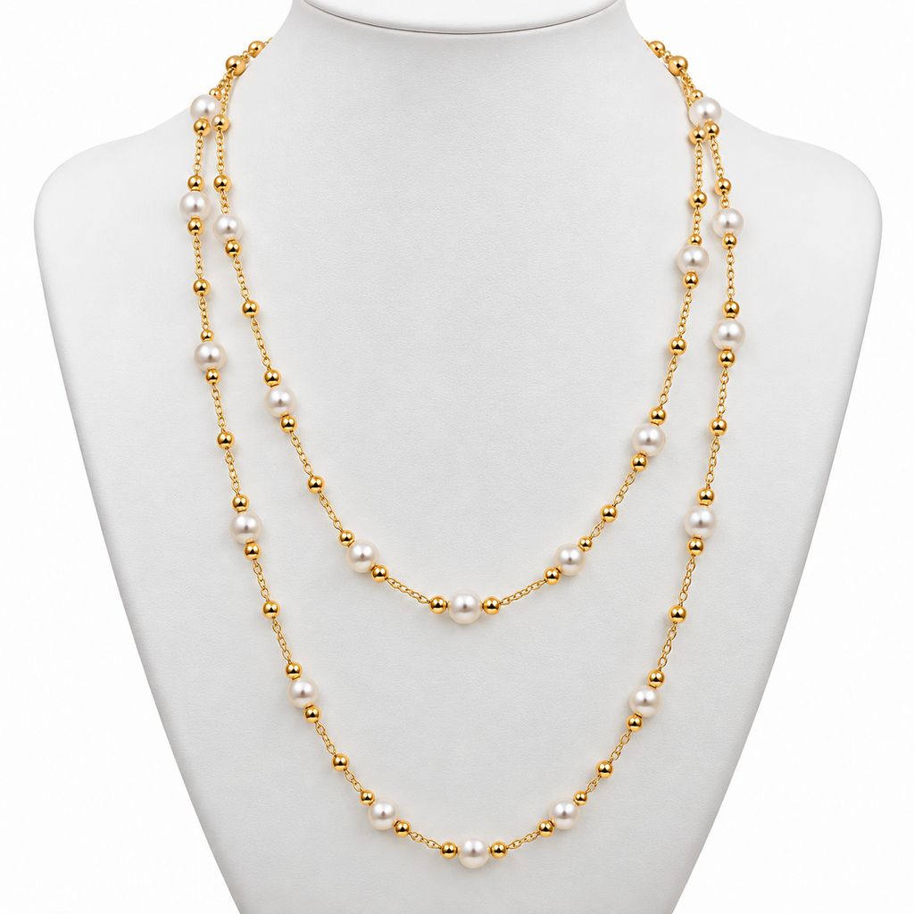 Cultured Freshwater Pearl Long Gold Necklace