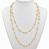 Cultured Freshwater Pearl Long Gold Necklace