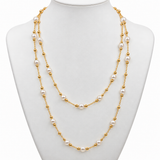 Cultured Freshwater Pearl Long Gold Necklace