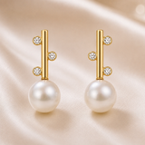 Cultured Freshwater Pearl and CZ Staircase Pearl Gold Stud Earrings