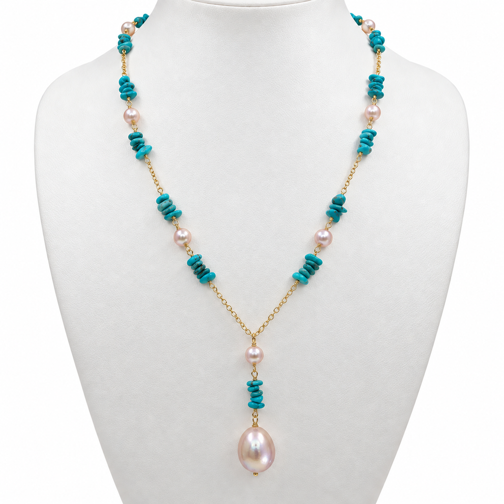 Freshwater Pearl and Turquoise Gemstone Necklace