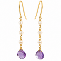 Freshwater Pearl Purple Amethyst Gold Drop Earrings