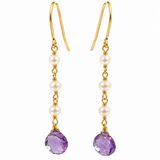 Freshwater Pearl Purple Amethyst Gold Drop Earrings