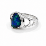 Australian Opal Stunning Blue Green Sterling 925 Split Ring