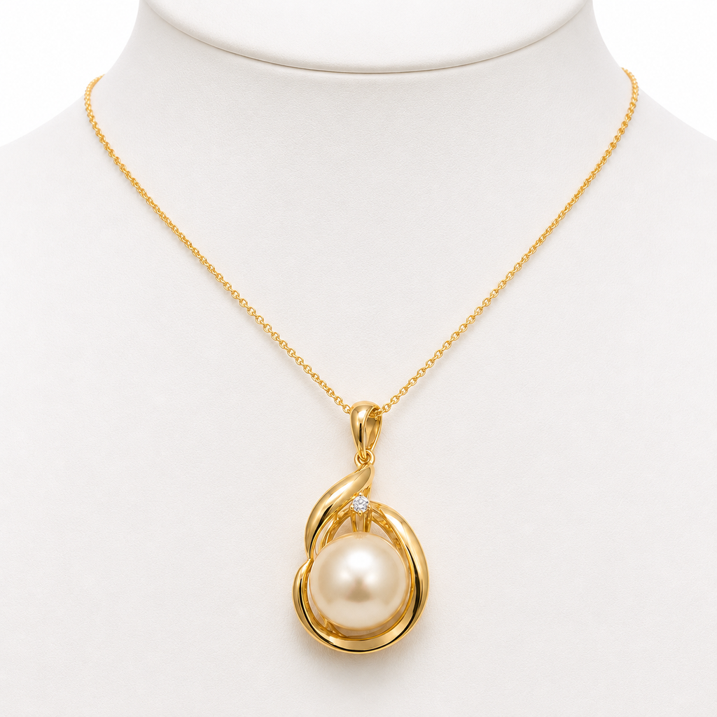 Golden South Sea Pearl Fancy Swirl Diamond Pendant