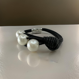 Cultured Large Pearl Black Leather Bracelet