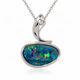 Australian Opal Tidal Flow Sterling Silver CZ Pendant