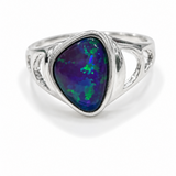 Australian Opal Stunning Blue Green Sterling 925 Split Ring