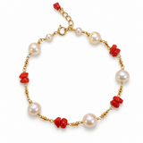 Freshwater Pearl and Pink Coral Pearl Gold Bracelet