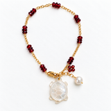 Garnet & Mother of Pearl Turtle Gold Bracelet