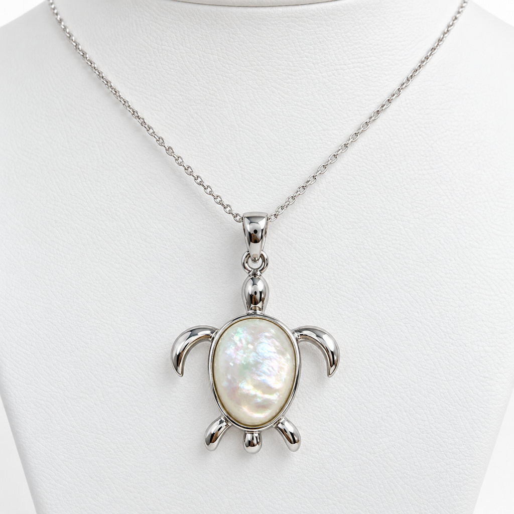 Mother of Pearl Turtle Sterling Silver 925 Pendant