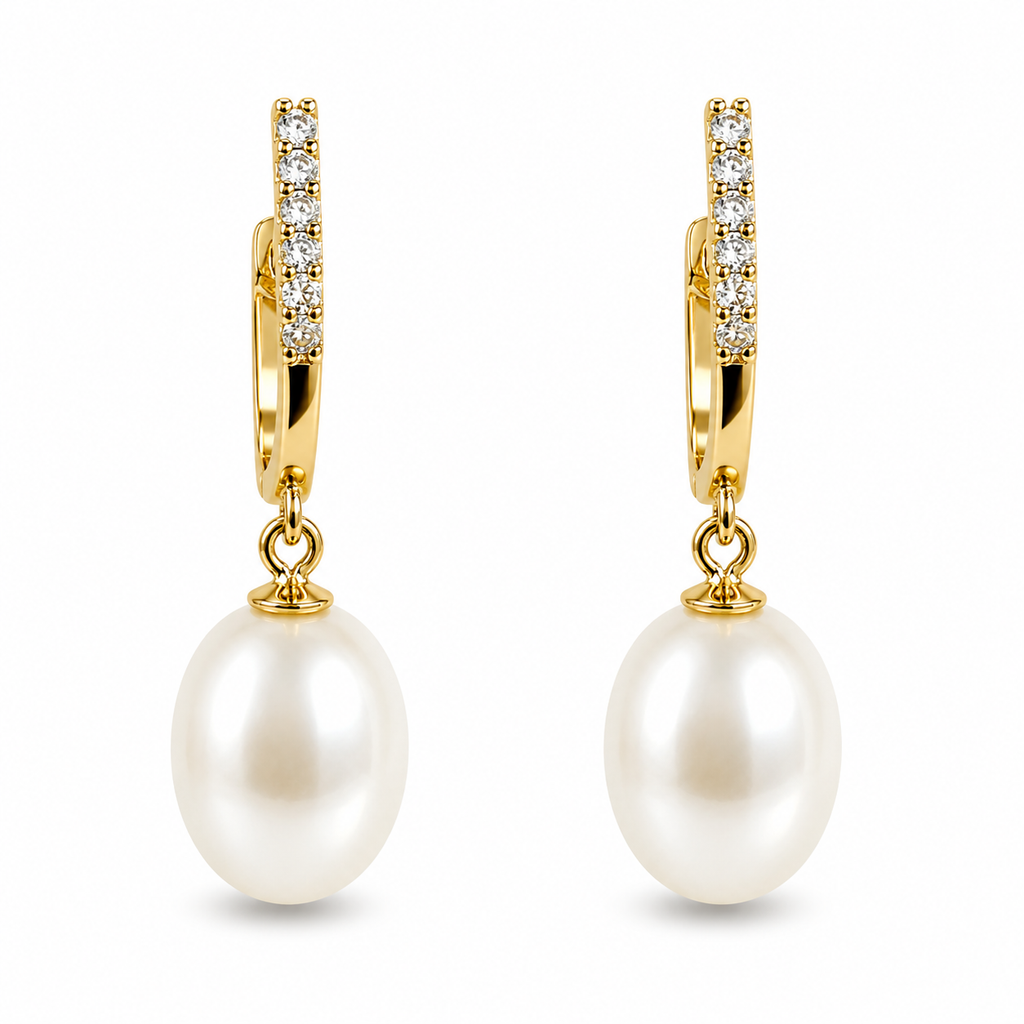 Cultured Freshwater Pearl and CZ Huggie Earrings