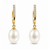Cultured Freshwater Pearl and CZ Huggie Earrings