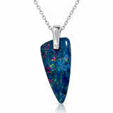 Australian Opal Deep Blue & Green Freeform Silver Pendant