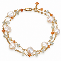 Freshwater Peach Pearl Garnet Gold Bracelet