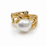 Gold Broome Pearl Seaweed Ring & Kimberley Diamond