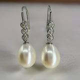 Cultured Freshwater Pearl and Zirconia Silver Hook Earrings