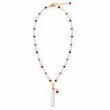 Ruby Gemstone and Freshwater Pearl Gold Necklace