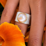 Cultured Freshwater Pearl Sterling Silver 925 Ocean Ring