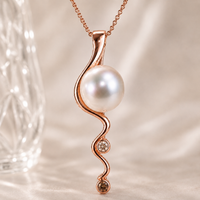 9ct Rose Gold Broome Pearl Staircase Pendant and Kimberley Diamonds