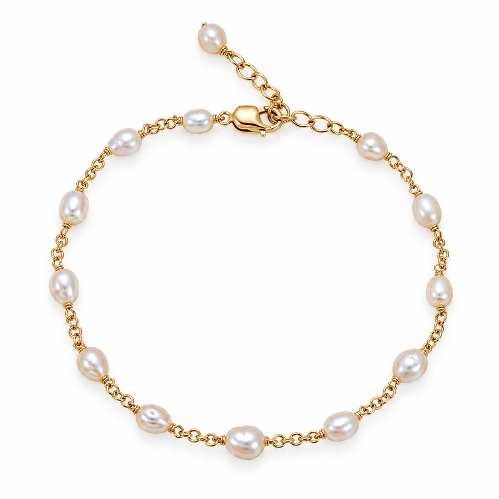 Freshwater Petite Keshi Pearl Fine Chain Gold Bracelet