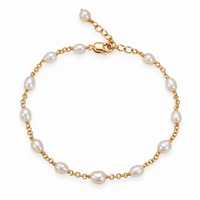 Freshwater Petite Keshi Pearl Fine Chain Gold Bracelet