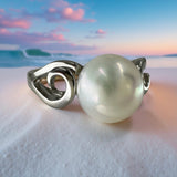 Wave Swirl Freshwater Pearl Silver Ring