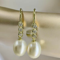 Cultured Freshwater Pearl and Cubic Zirconia Hook Earrings