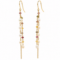 Freshwater Pearl Multi Colour Garnet Gold Drop Earrings