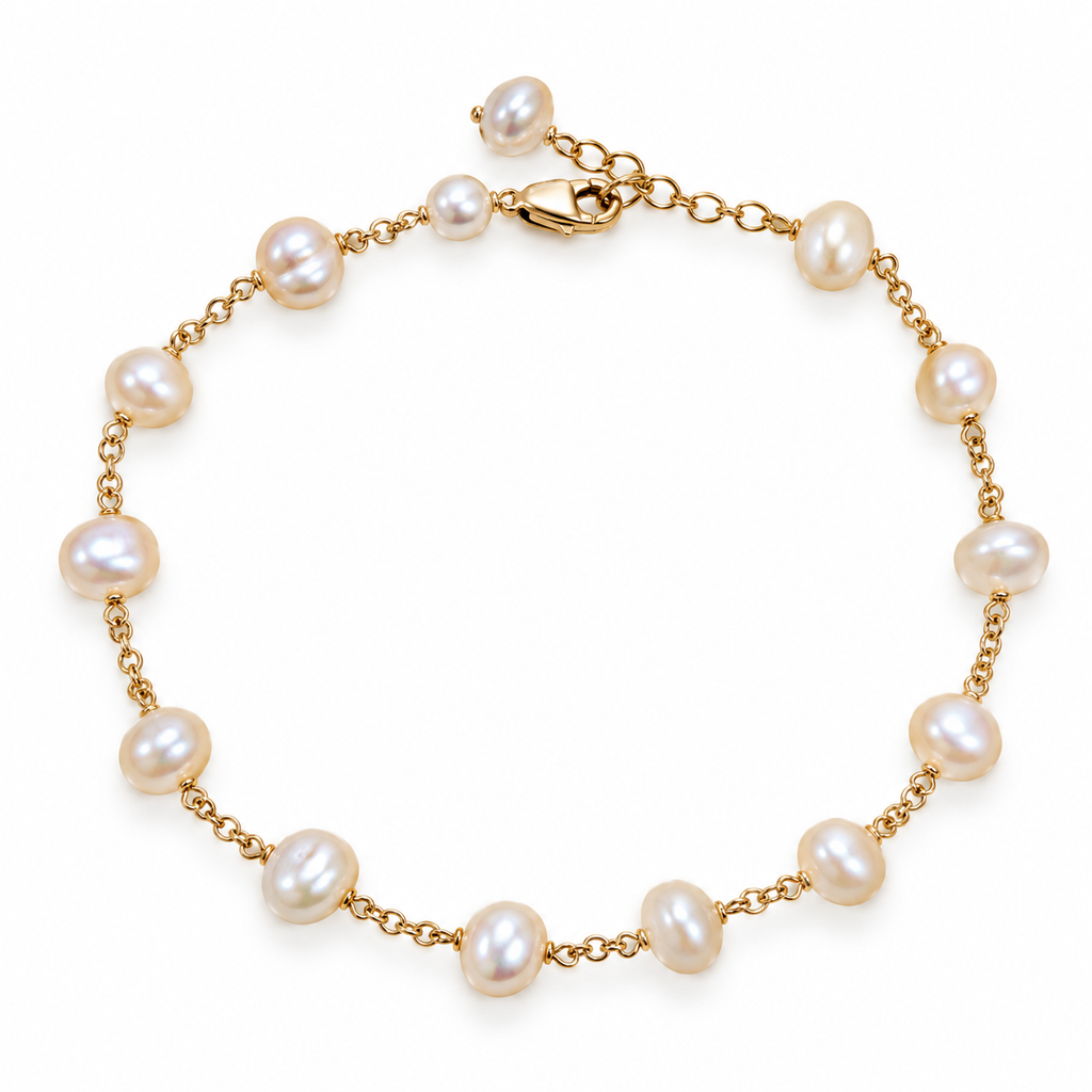 Freshwater Keshi Pearl Chain Gold Bracelet