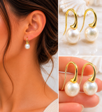 Cultured White Pearl Gold Hook Earrings