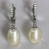 Cultured Freshwater Pearl and CZ Huggie Earrings