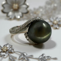 Tahitian Pearl Silver Cubic Harmony Zirconia Ring