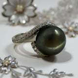 Tahitian Pearl Silver Cubic Harmony Zirconia Ring