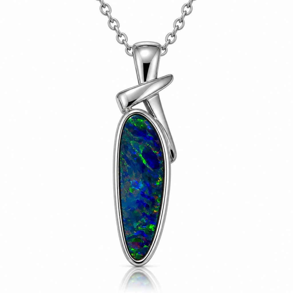 Australian Opal Ocean Tides Sterling Silver Pendant