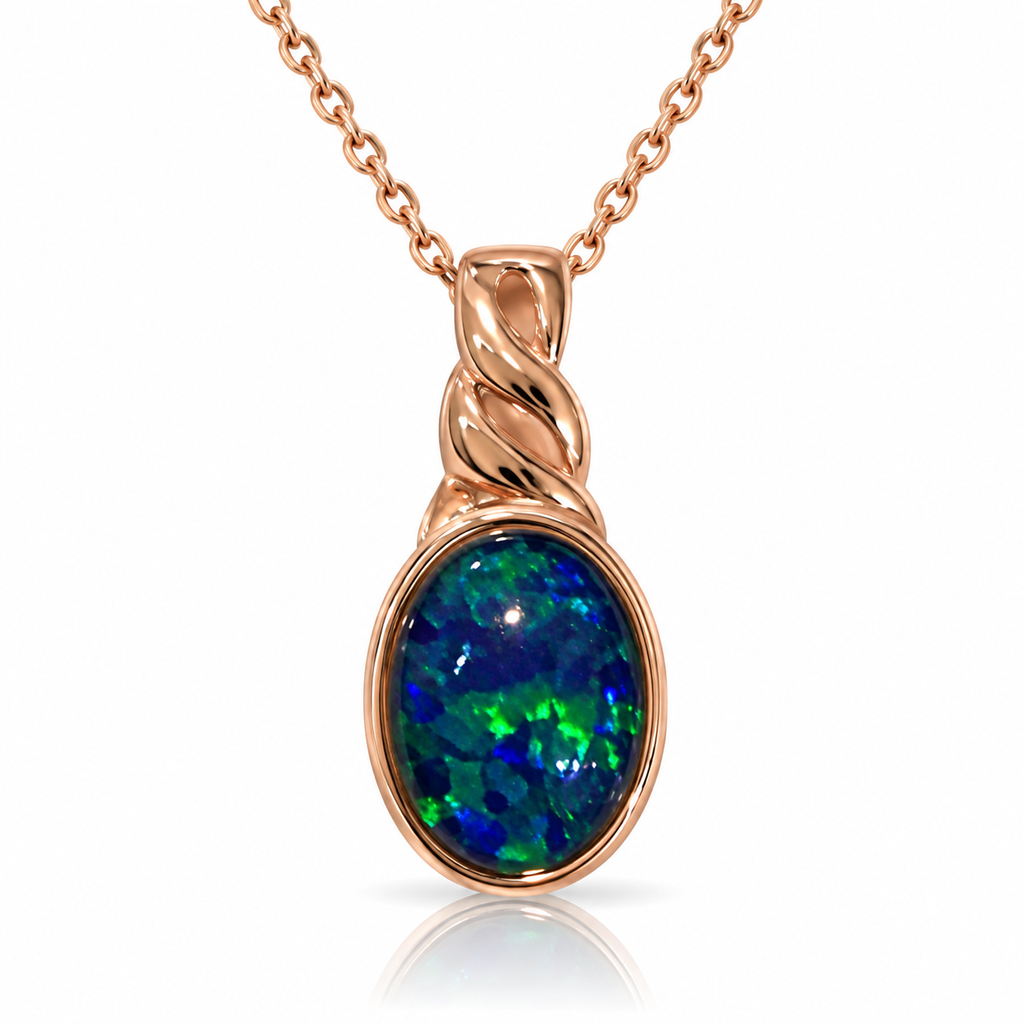 Australian Opal Deep Blue and Green Petite Rose Pendant