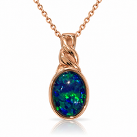 Australian Opal Deep Blue and Green Petite Rose Pendant