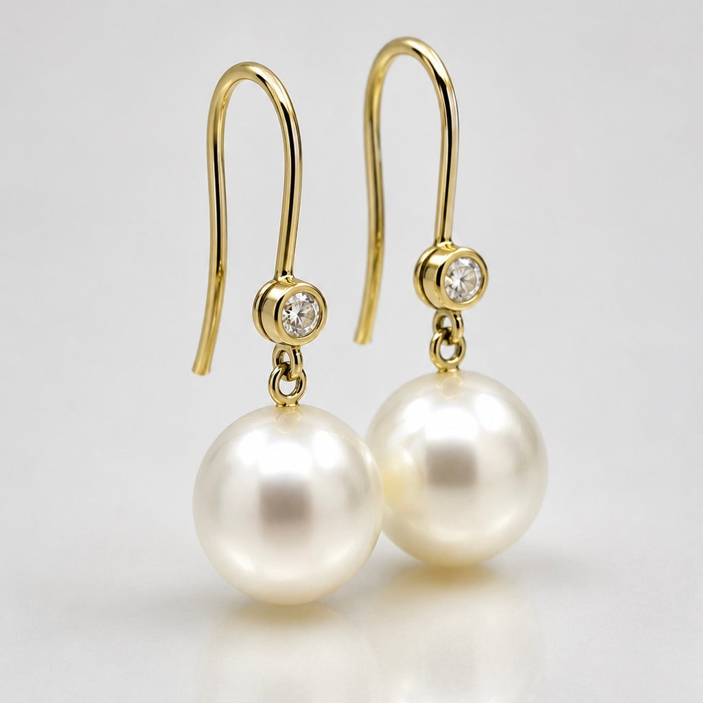 18ct Broome Pearl and Diamond Hook Earrings