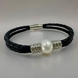 Cultured Freshwater Pearl Plaited Double Band Leather Bracelet