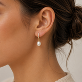 Cultured Freshwater Pearl and CZ Huggie Earrings