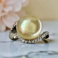 Golden Pearl Silver Cubic Harmony Zirconia Ring