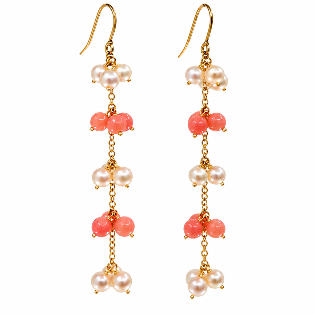 Coral and Freshwater Pearl Drop Earrings
