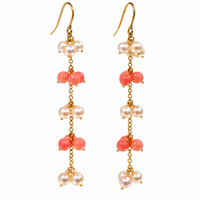 Coral and Freshwater Pearl Drop Earrings